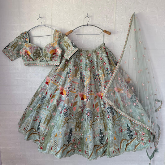 Beautiful Pista green pink Crop Top lehenga