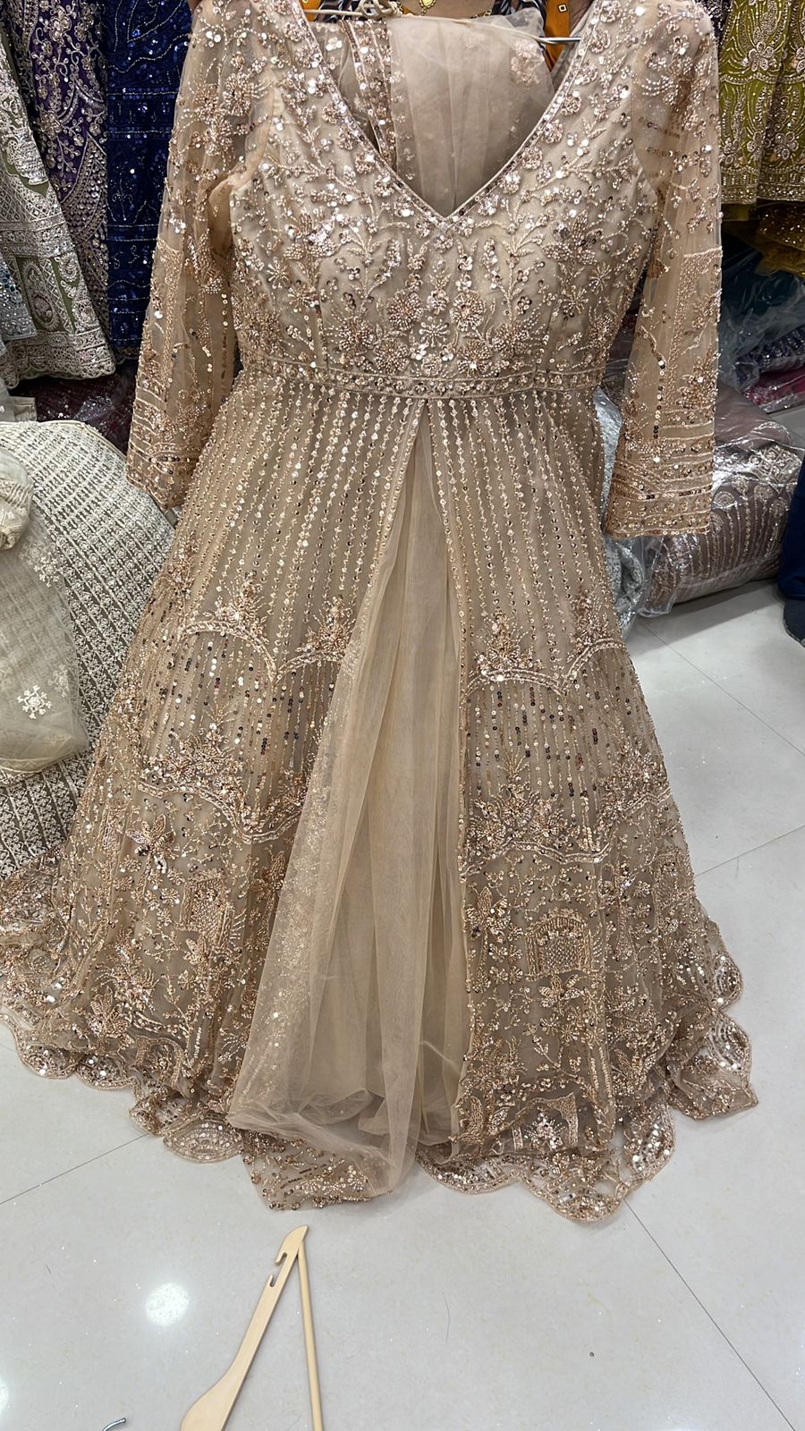 Amazing golden Peplum long Dress Farshi Gaharara Dress Special Amazing golden Peplum long Dress Farshi Gaharara Dress Special