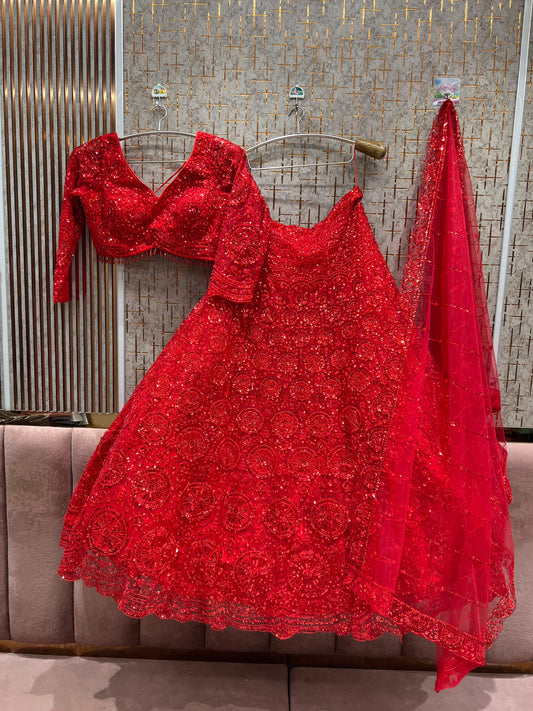 Stunning Red on Red monotone Crop Top Lehenga