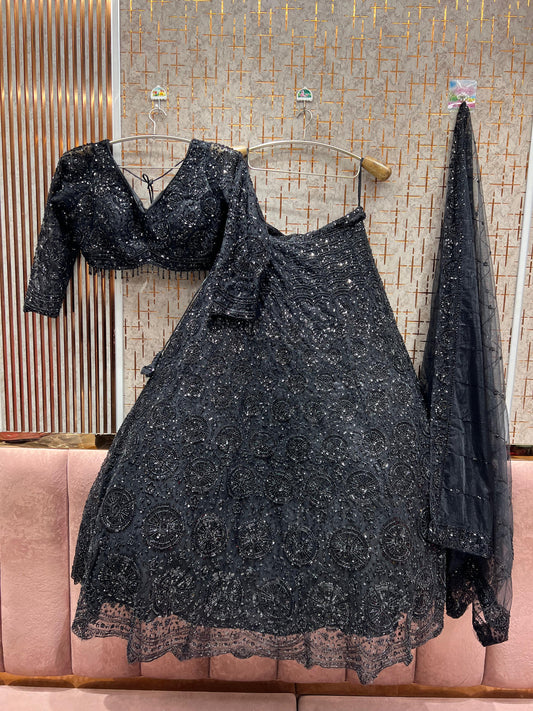 Good looking Black on Black  monotone Crop Top Lehenga