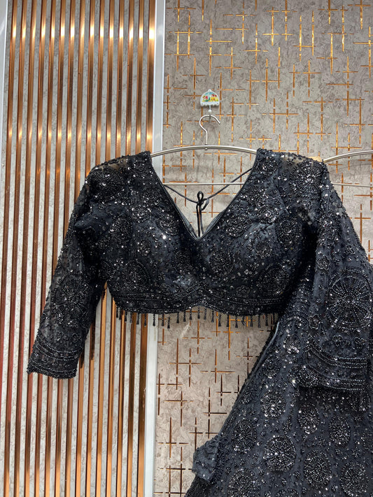 Good looking Black on Black monotone Crop Top Lehenga