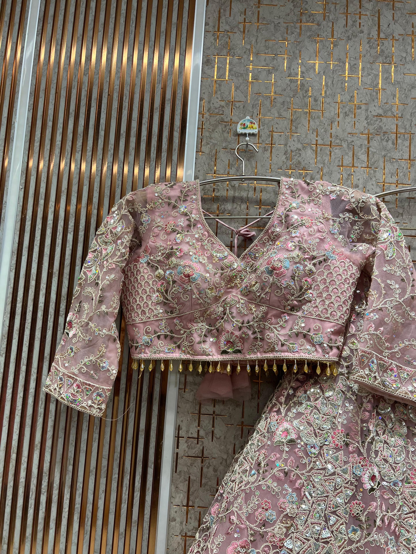 Gorgeous golden Peach Crop Top Lehenga