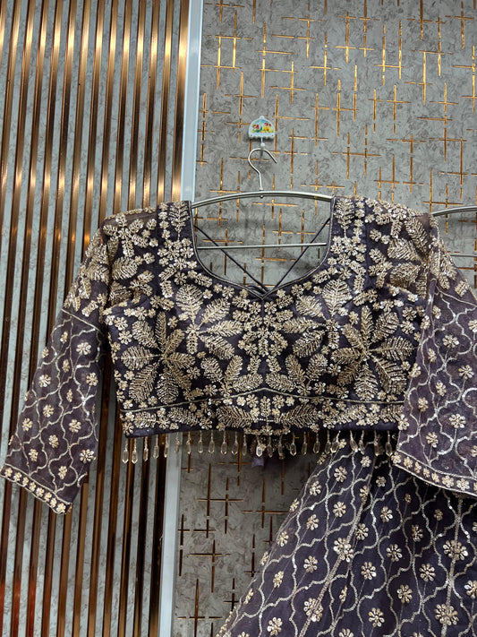 Awesome Lavender Floral Crop Top Lehenga