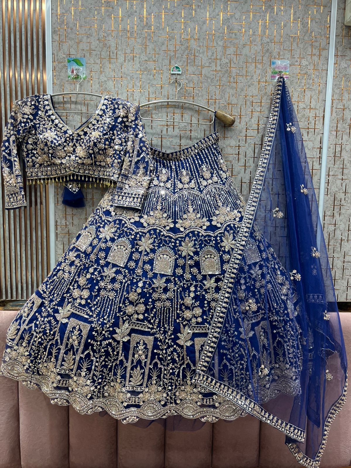Good looking Royal blue Ready to wear Crop Top Lehenga