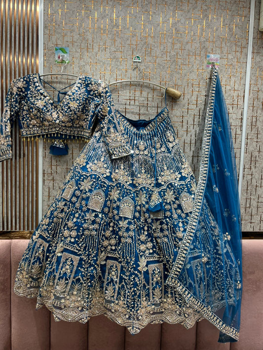 Good looking Royal blue Ready to wear Crop Top Lehenga