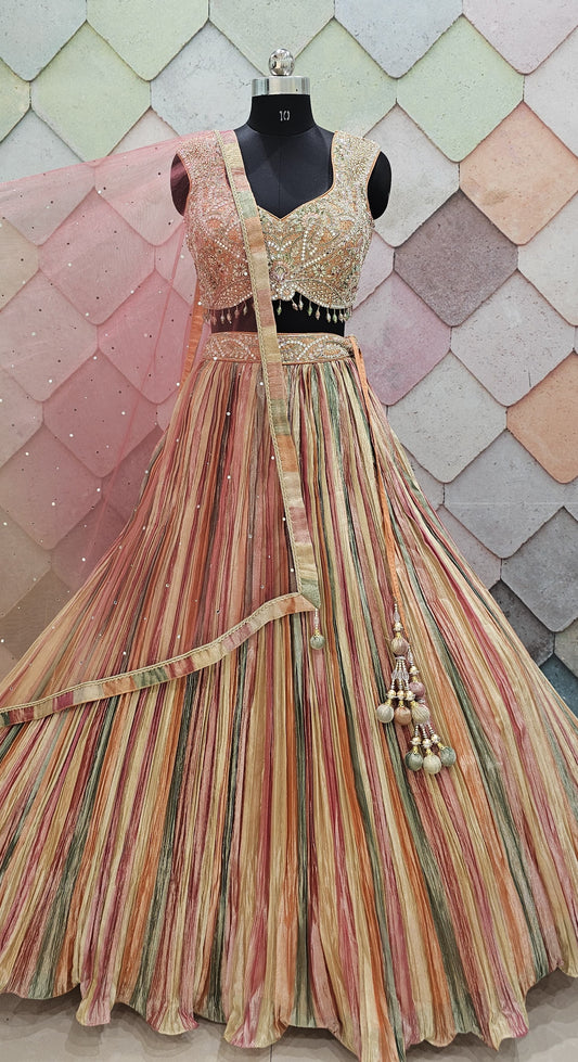 Khoobsurat peach handwork Crop Top Lehenga