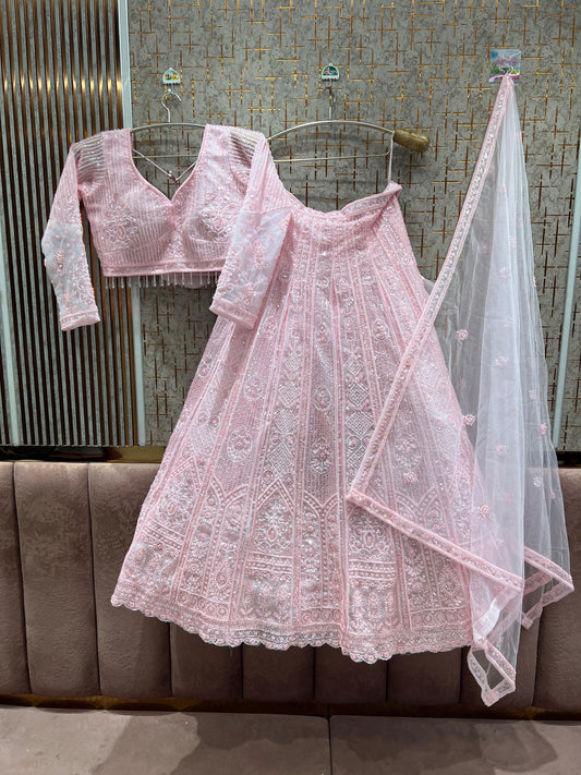 Awesome Baby pink monotone Crop Top Lehenga