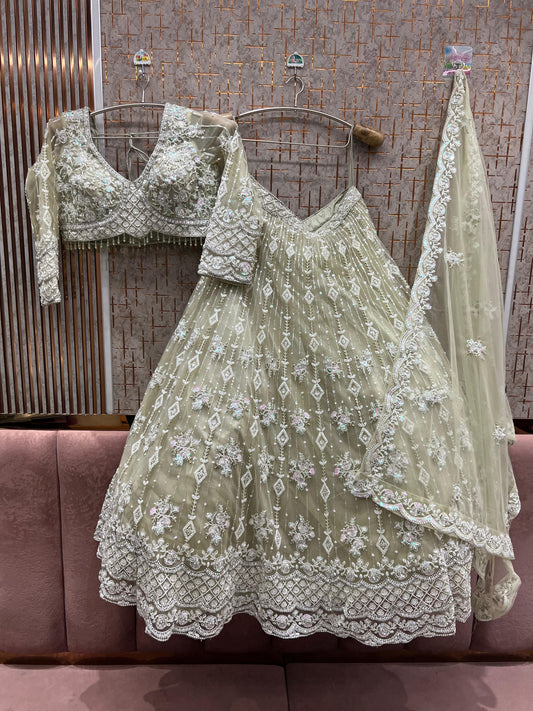 Charming pista green Crop Top Lehenga