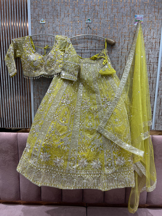Pretty yellow Haldi Mehendi Crop Top Lehenga