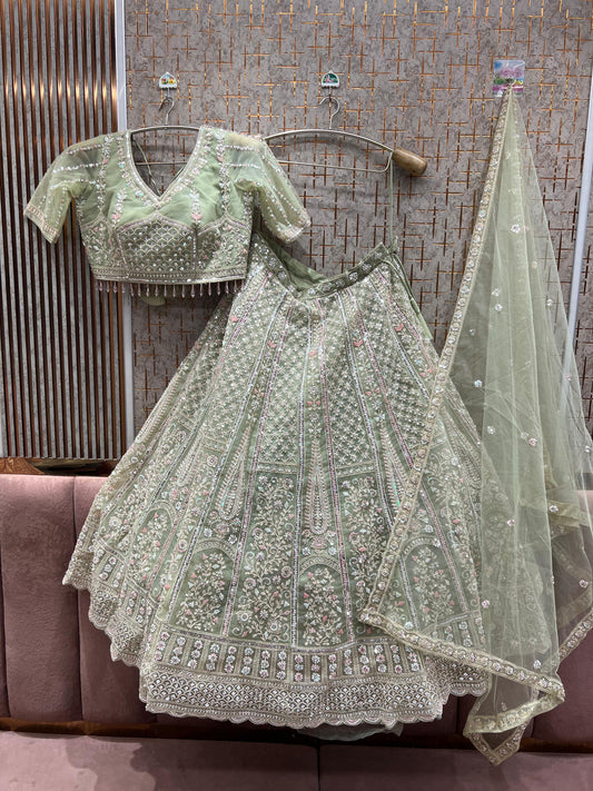 Astonishing Pista green Crop Top Lehenga