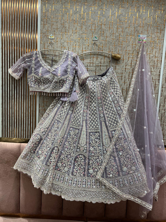 Attractive Lavender Crop Top Lehenga