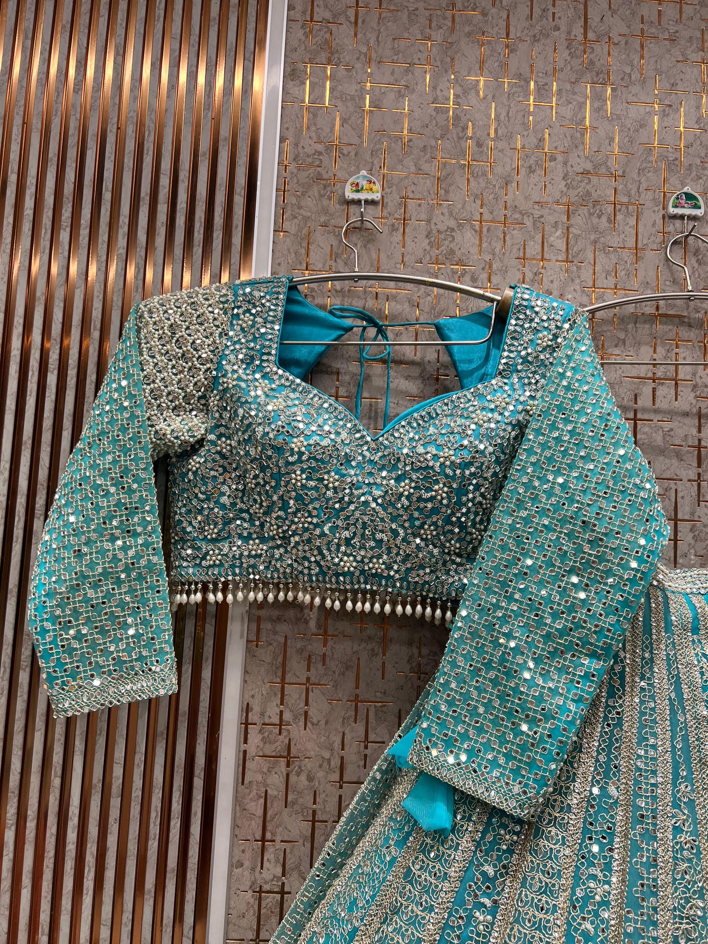 Tremendous Hot pink on pink Mirror work Crop Top Lehenga