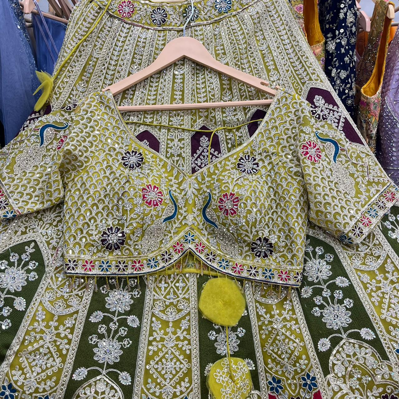 Awesome pink Heavy peacock Crop top Lehenga