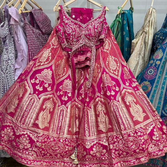 Attractive Hot pink Crop top Lehenga