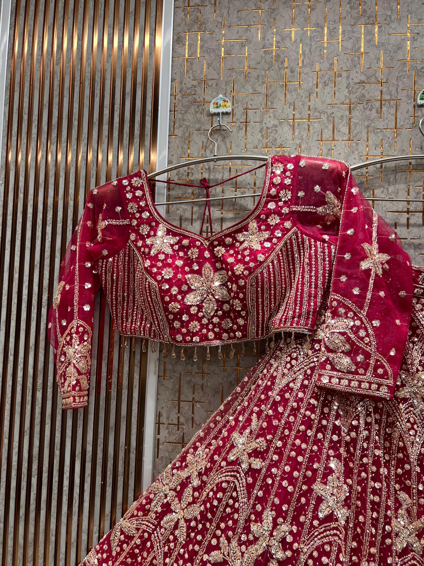 Amazing orange red Floral Crop top Lehenga
