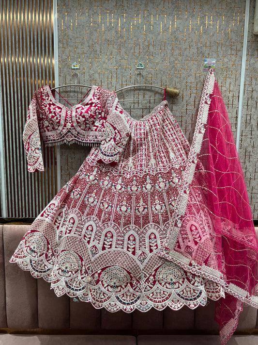 Beautiful Hot pink peacock Crop Top Lehenga