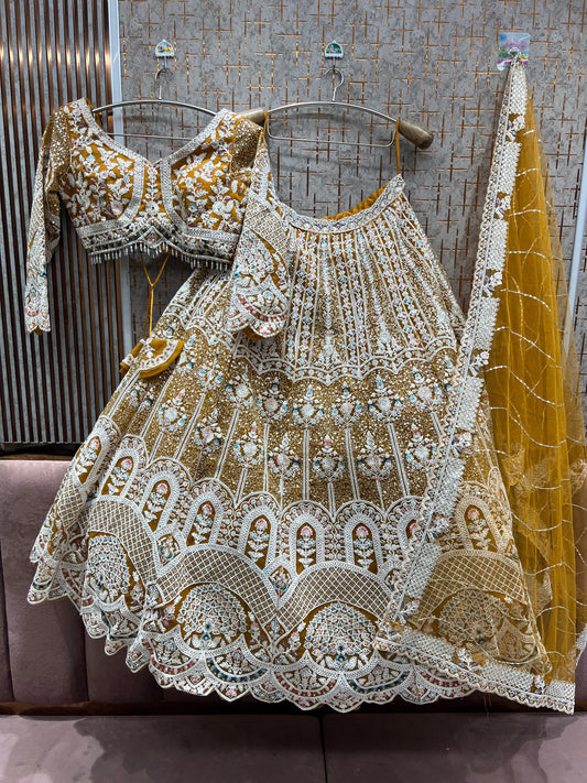 Lovely yellow peacock Crop Top Lehenga
