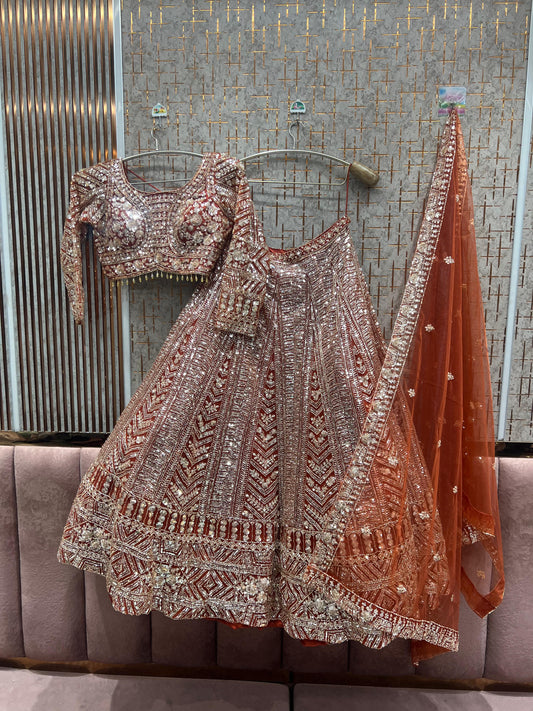 Pretty orange Crop top Lehenga