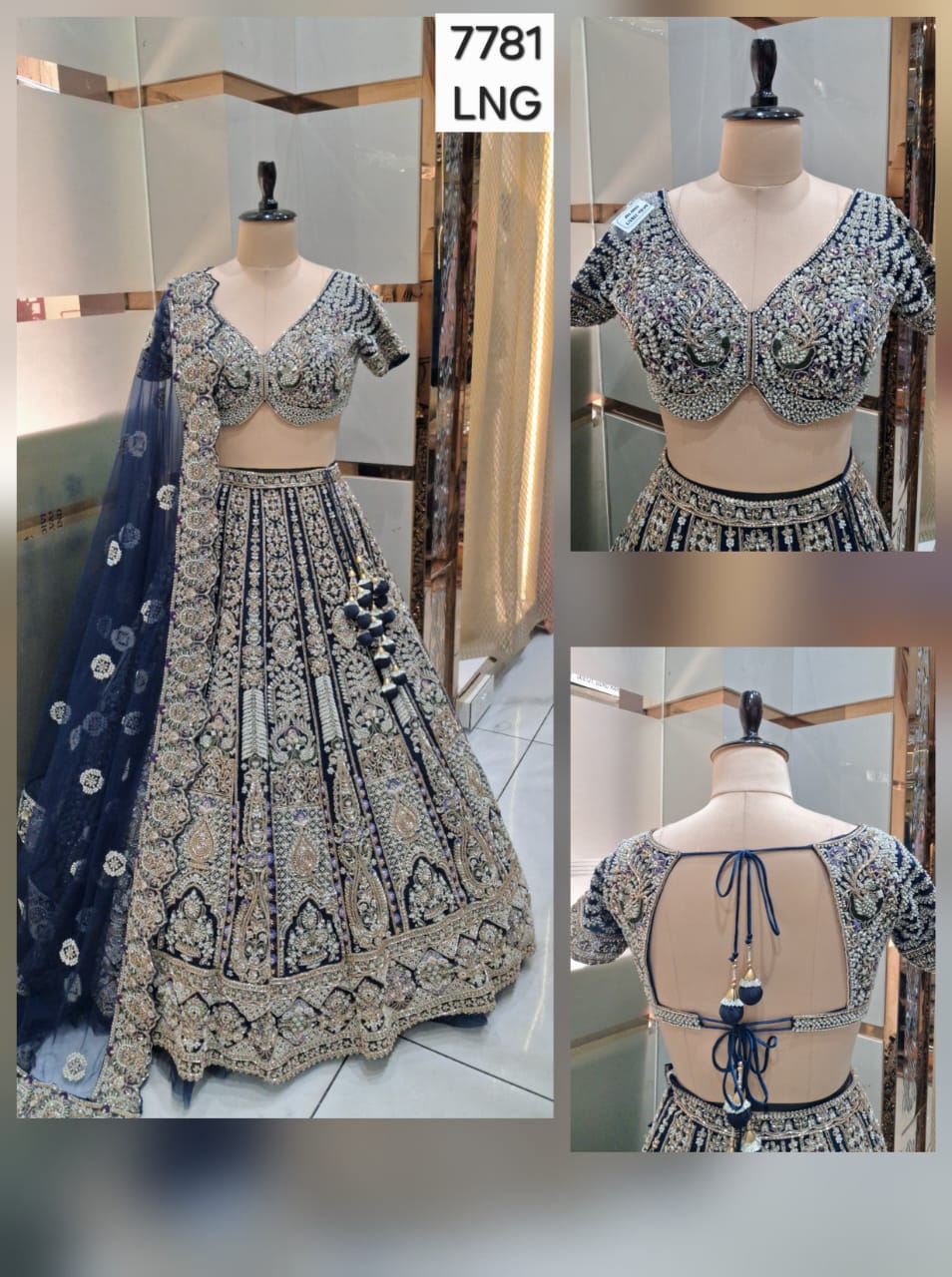 Blue heavy handwork Crop Top Lehenga