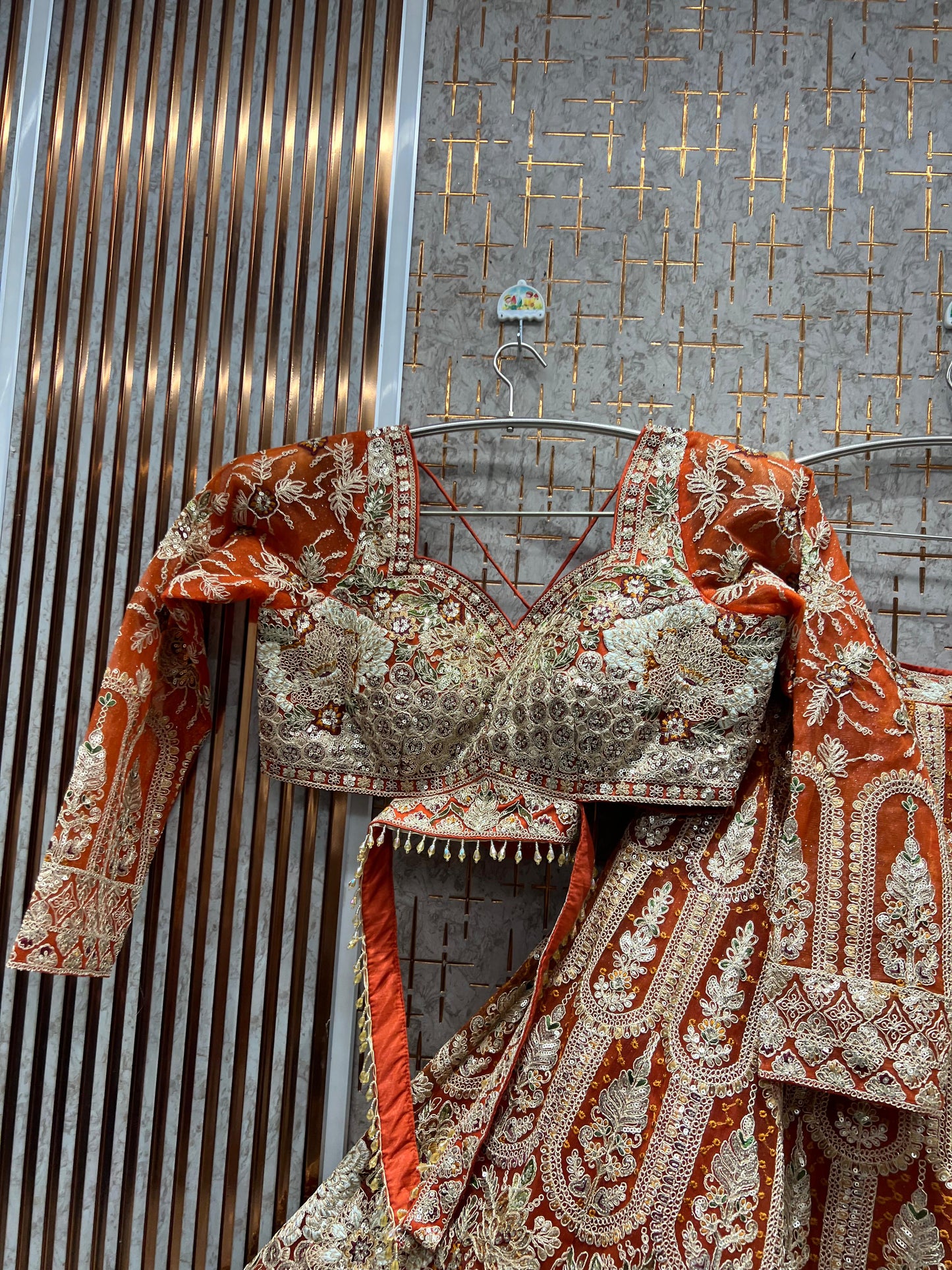 Embellished blue peacock Crop top Lehenga