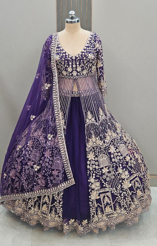 Khoobsurat purple long Dress Farshi Gaharara Dress Special