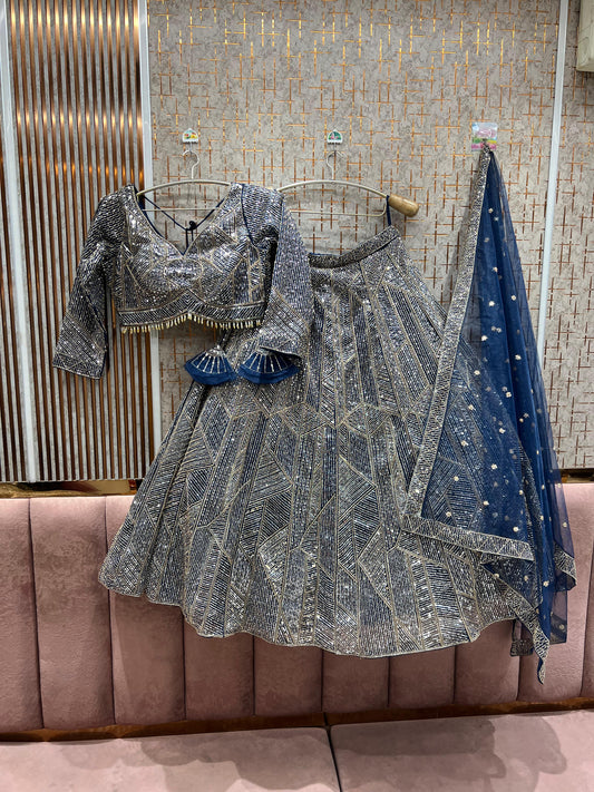 Eye Catching Dark Blue Crop top Lehenga