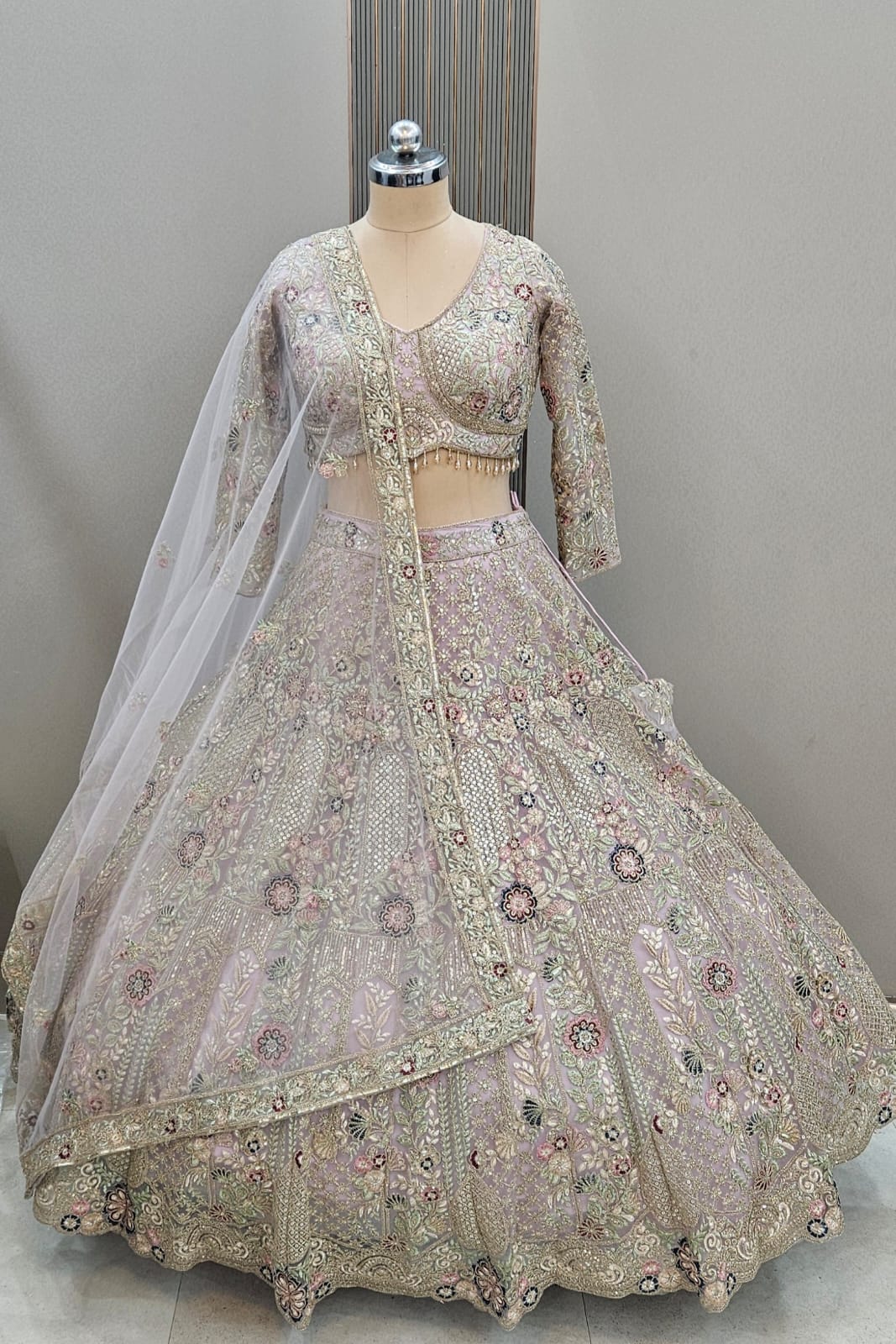 Pleasing Sky blue Crop Top Ready To Wear Lehenga