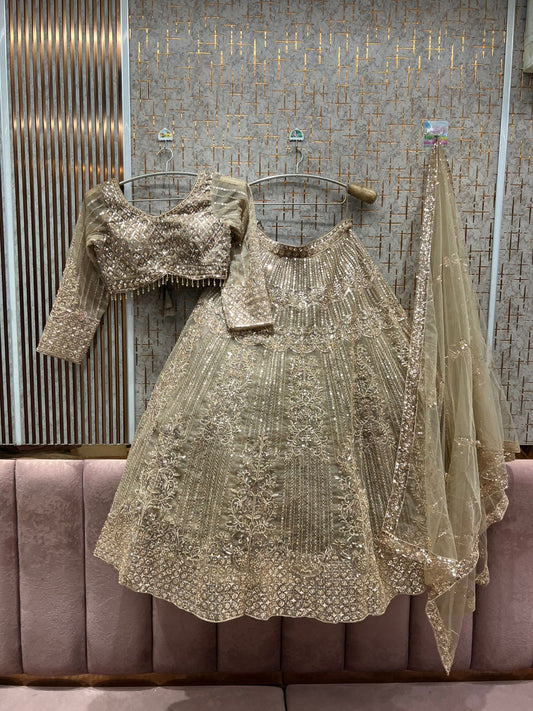 Engaging Golden Crop top Lehenga