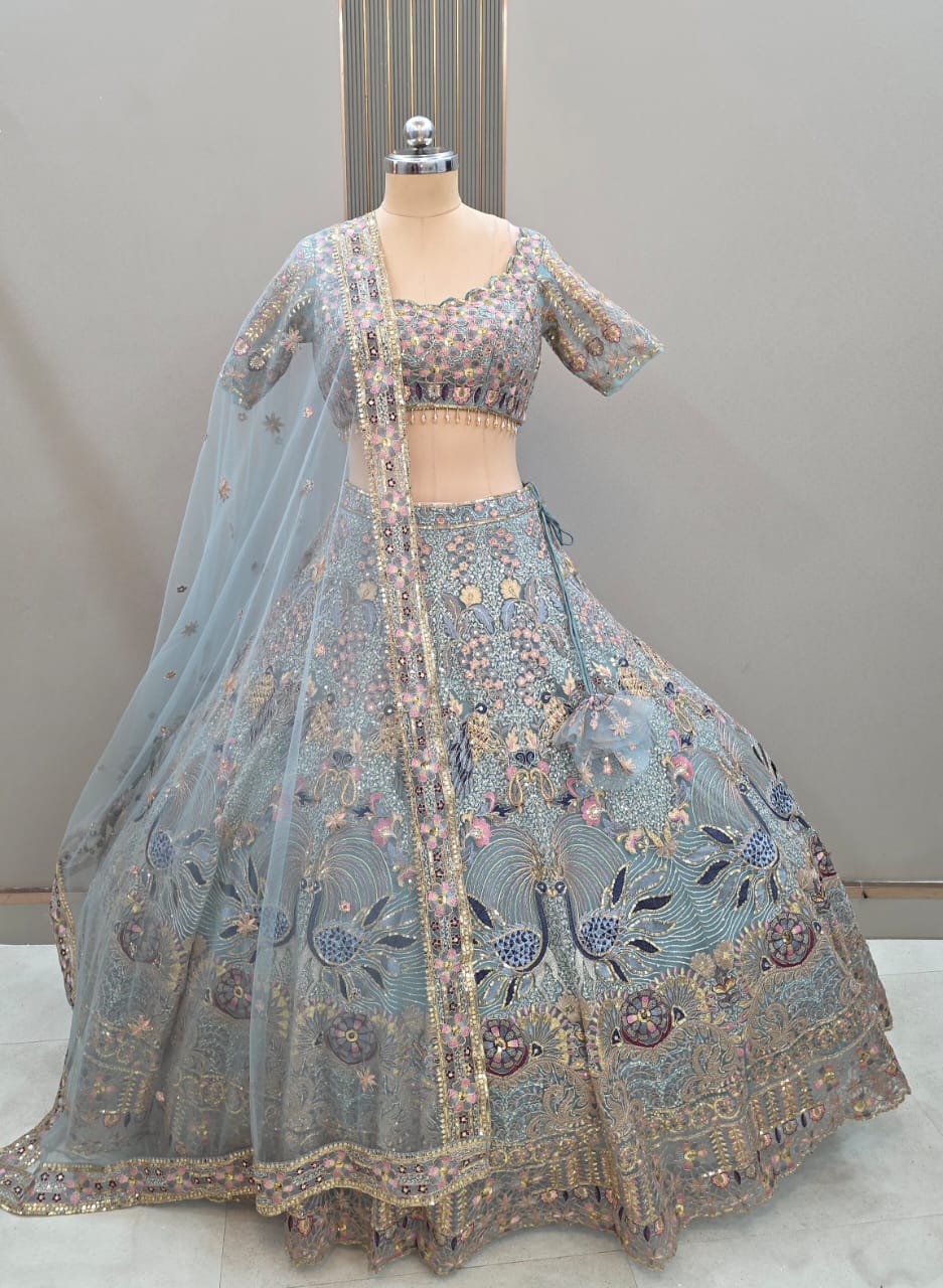 Eye catching Lavender crop Top Peacock Ready To Wear Lehenga