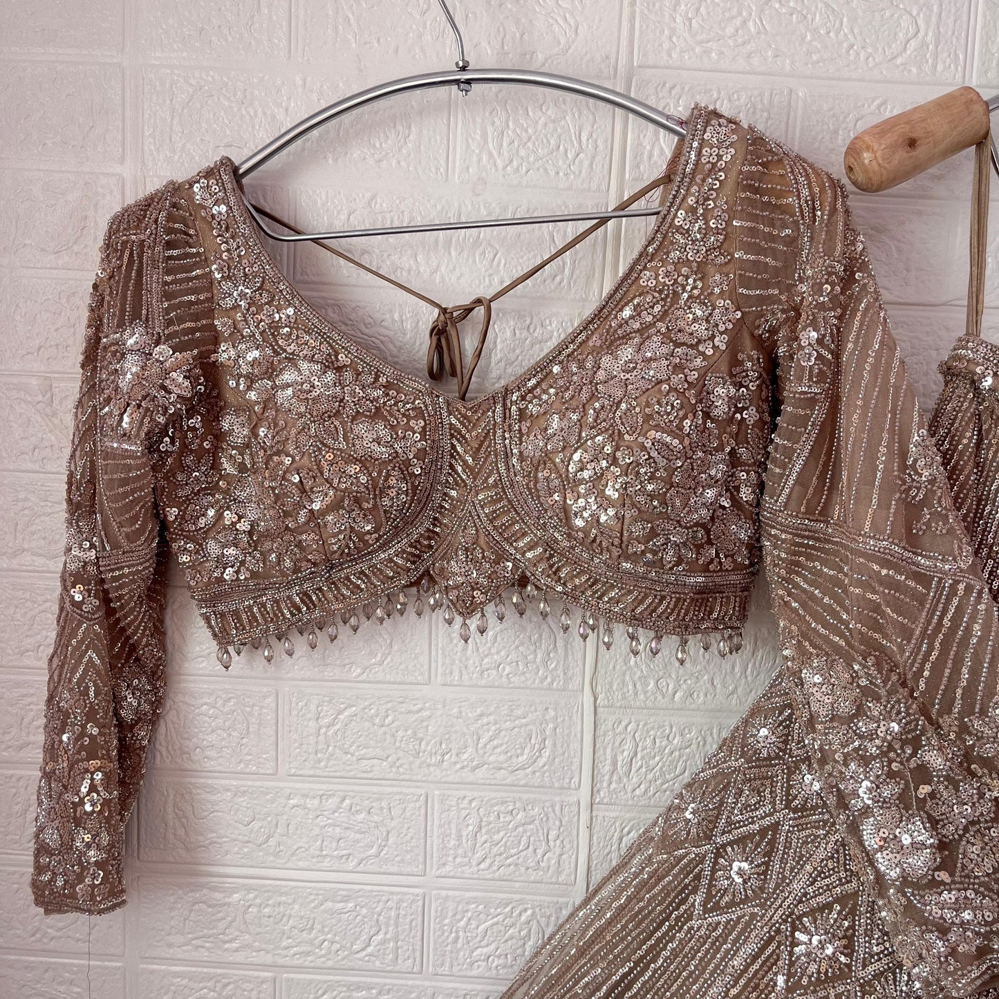 Fantastic beige golden Ready to wear Crop Top Lehenga