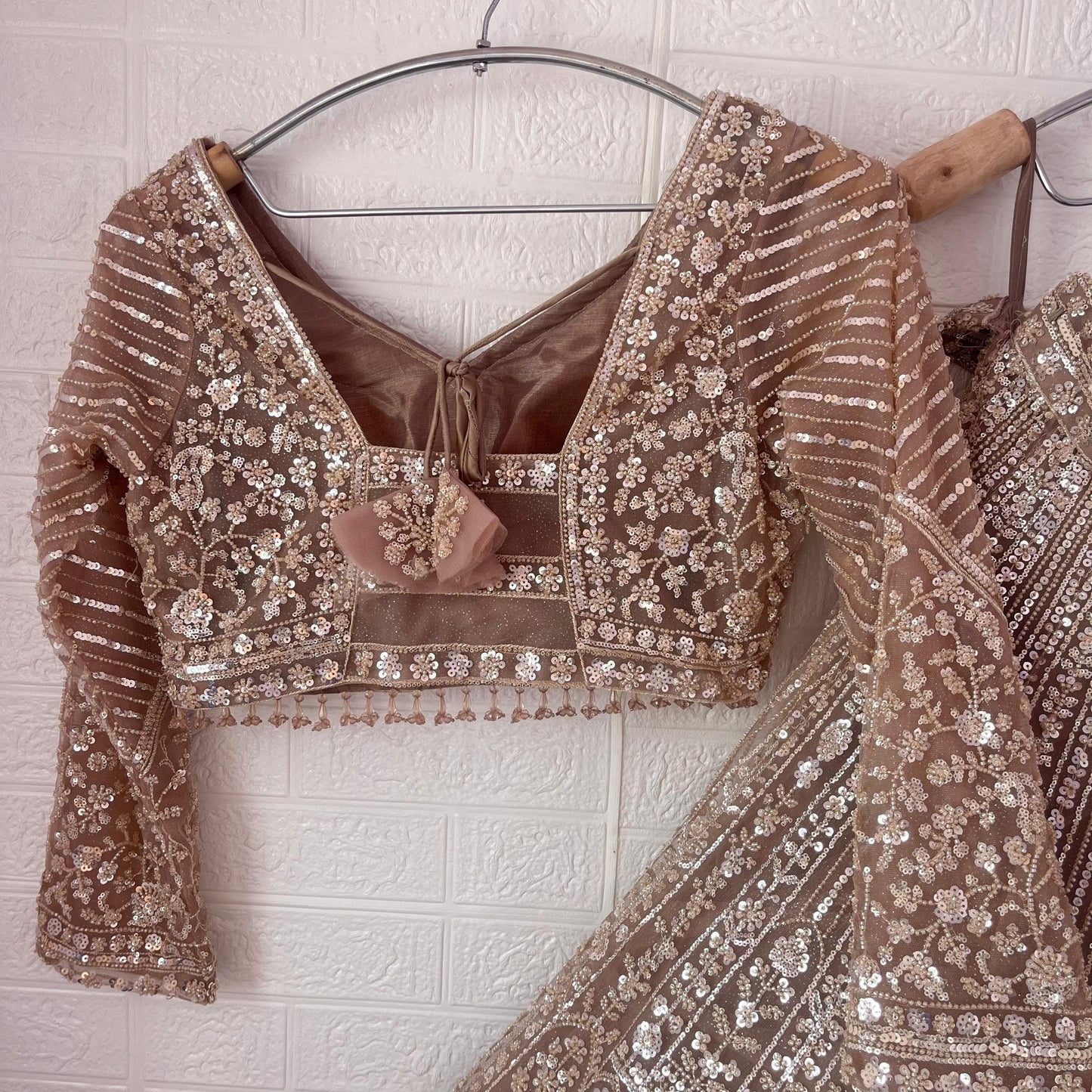 Fantastic beige pink golden Ready to wear Crop Top Lehenga