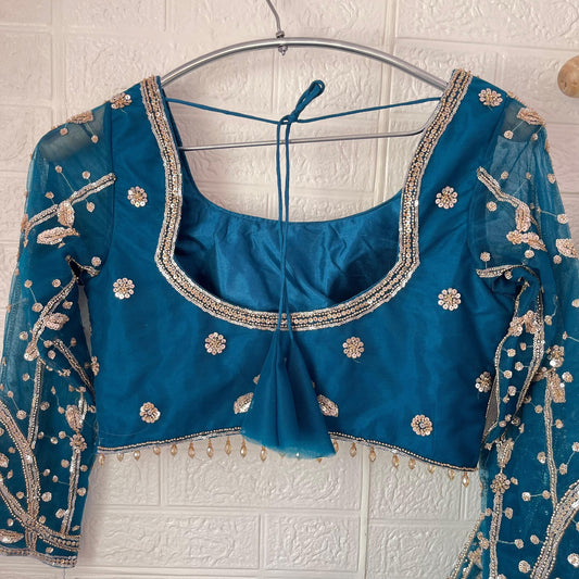 Attractive Sky blue Floral Ready to wear Crop Top Lehenga