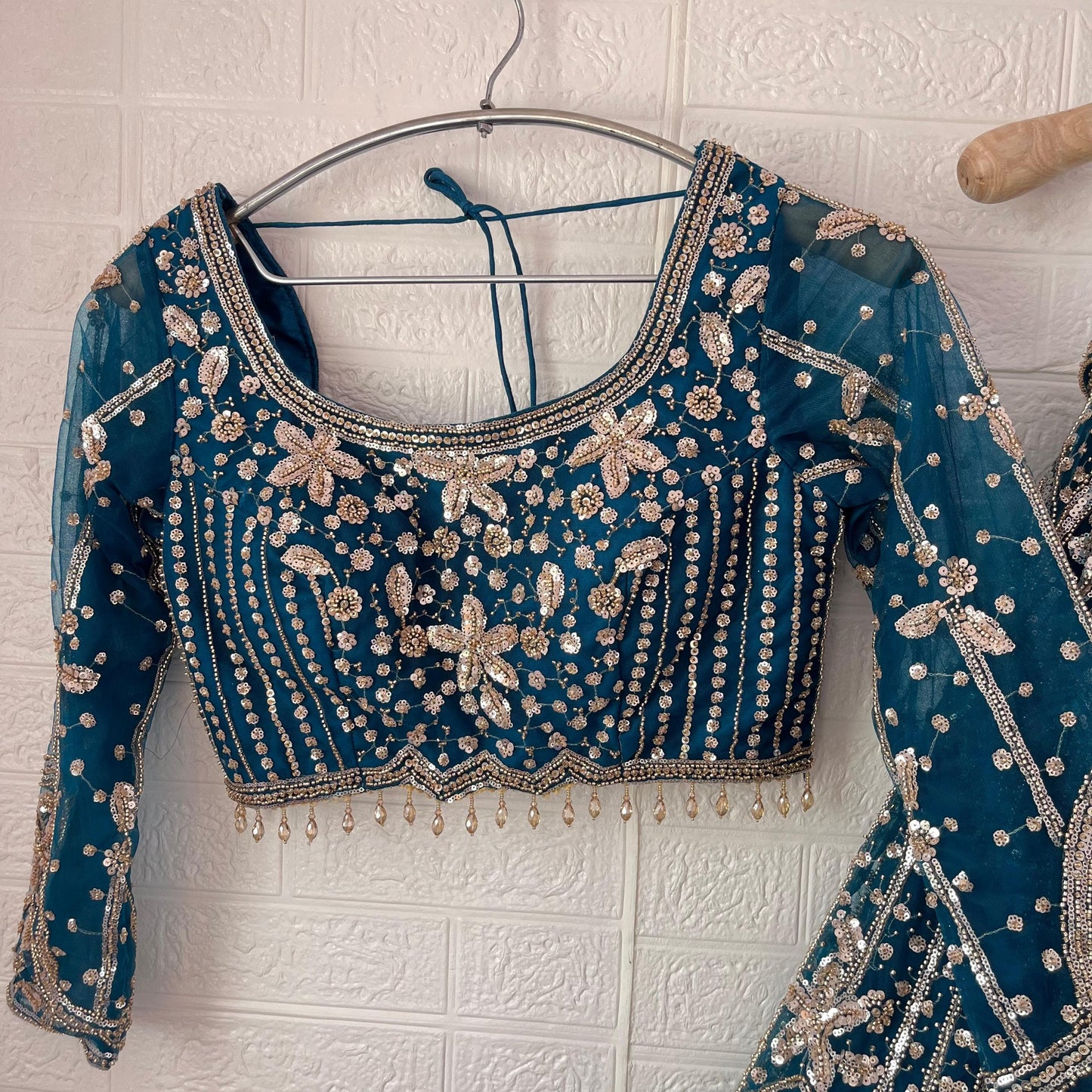 Astonishing beige brown Ready to wear Floral Crop Top Lehenga