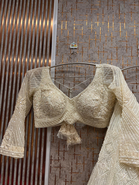 Amazing Cream on Cream Monotone Crop Top Lehenga