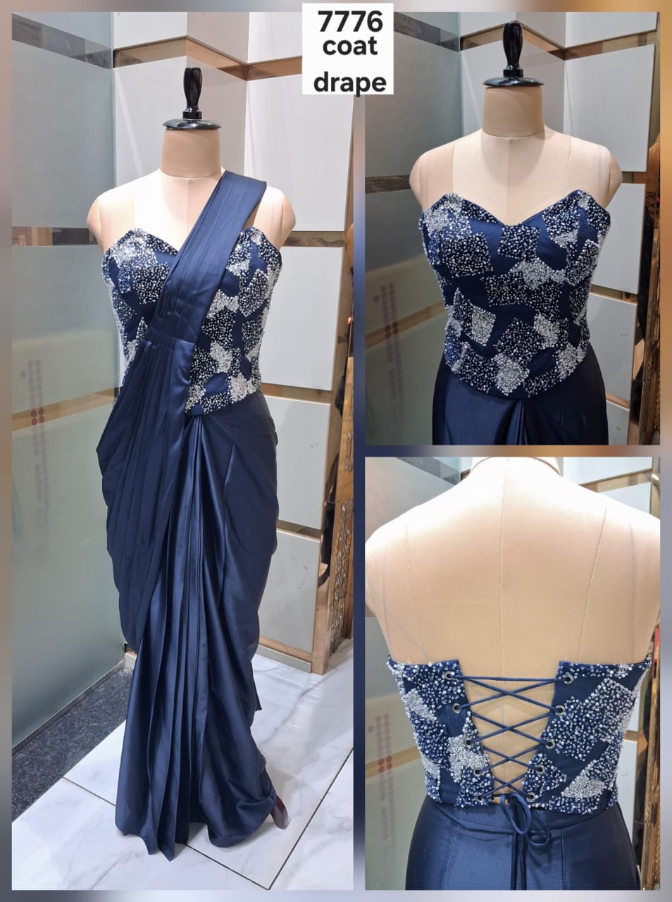 Beautiful Dark blue drape saree dress