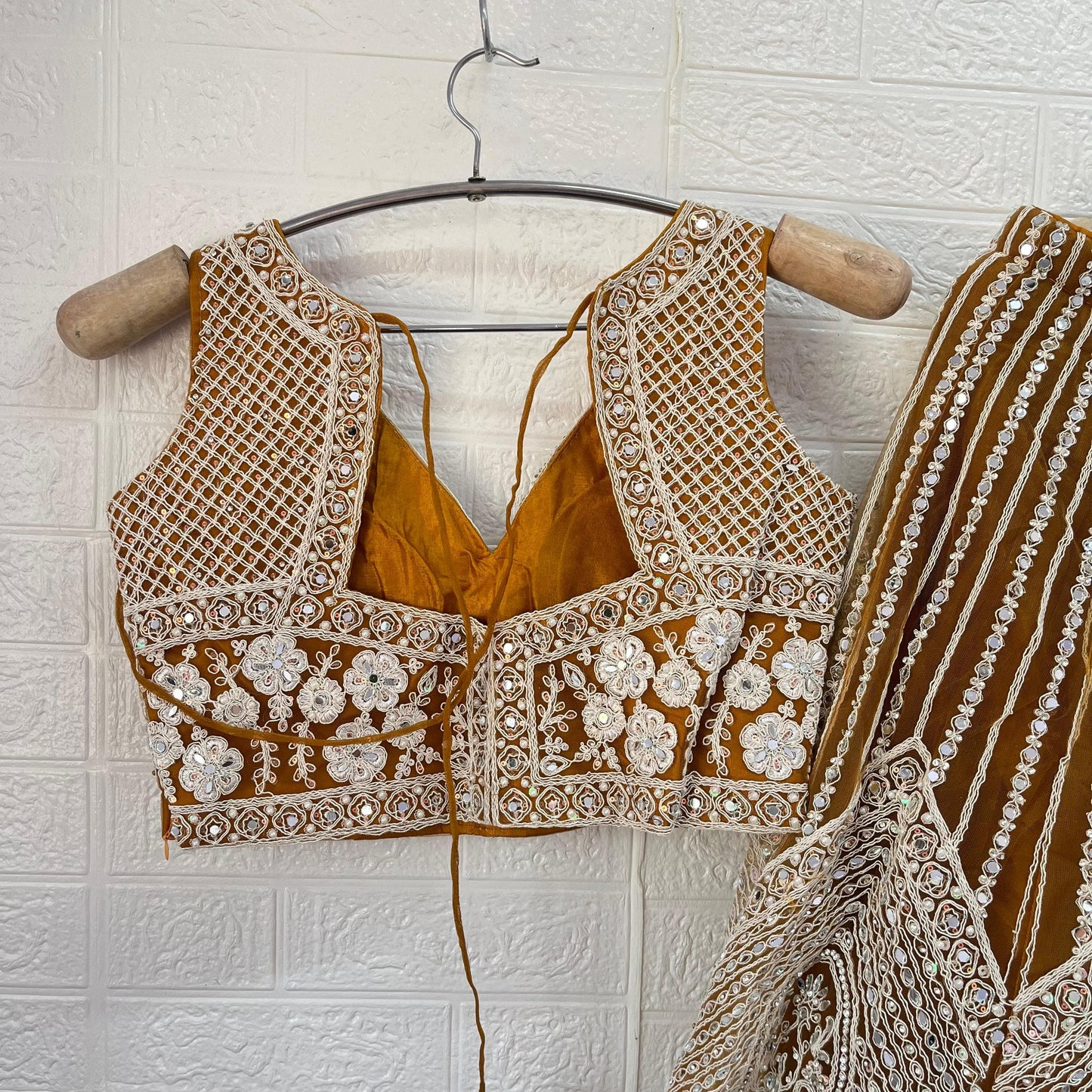 Good looking Dark blue Golden yellow Ready to wear Crop Top Lehenga