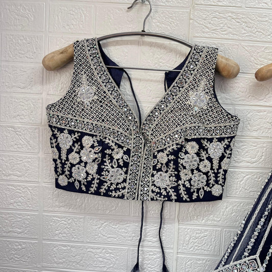 Good looking Dark blue Golden yellow Ready to wear Crop Top Lehenga