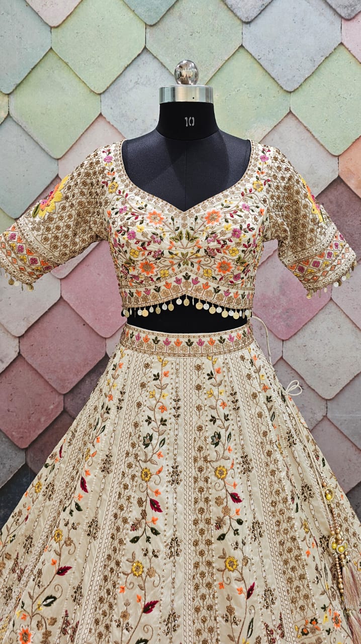 Fantastic yellow Floral Crop top Lehenga