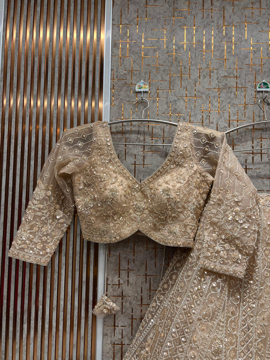 Pretty Beige Golden Mustard crop top Lehenga