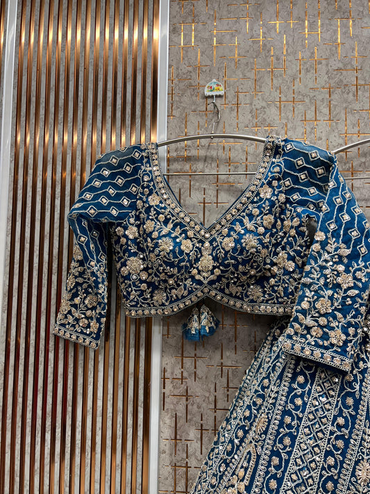 Khoobsurat Sky blue crop top Lehenga