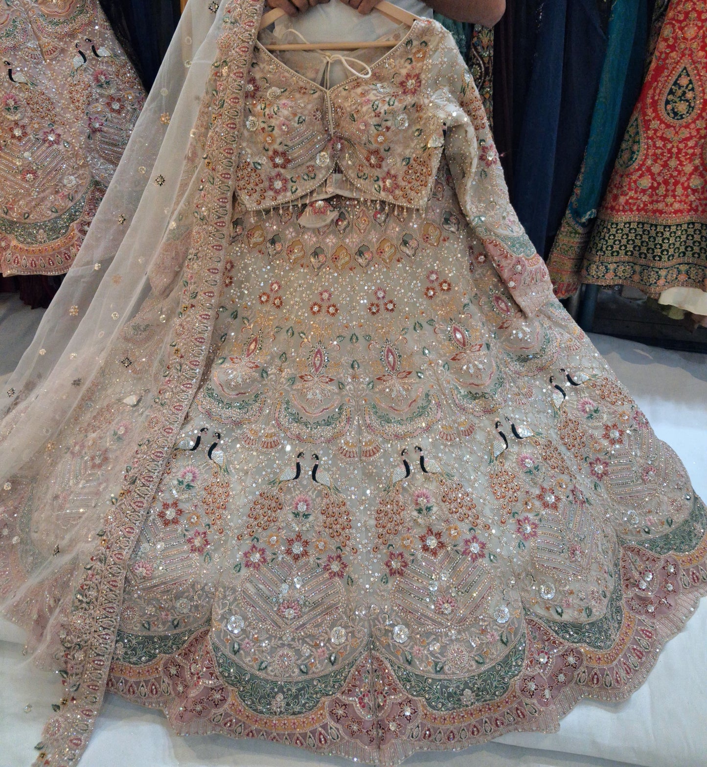 Fabulous pink peacock Ready to wear Crop Top Lehenga