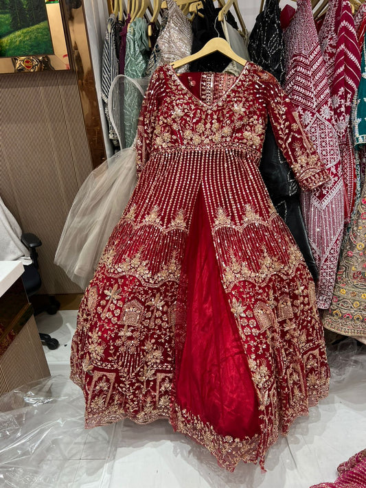 Delightful Red peplum long Dress Farshi Gaharara Dress Special