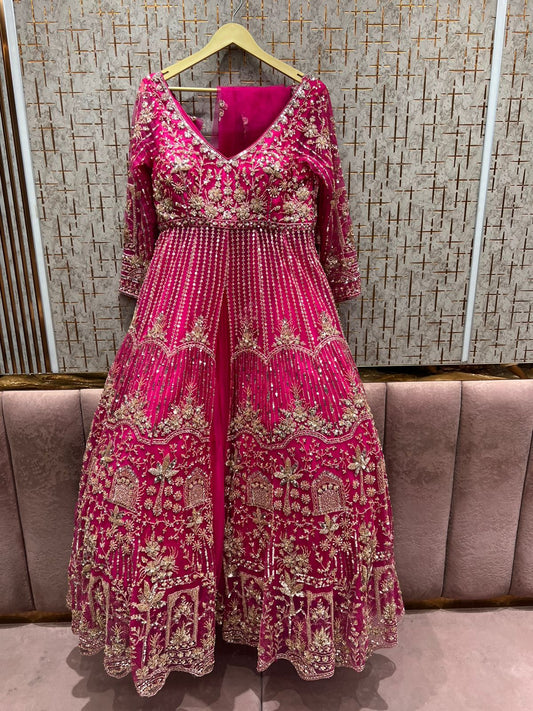 Majestic Hot pink Peplum long Dress Farshi Gaharara Dress Special
