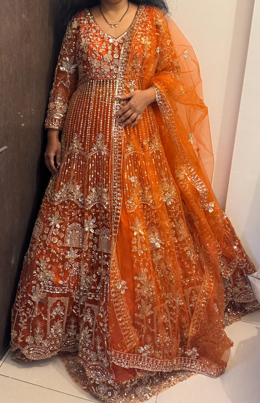 Something different Orange Peplum long Dress Farshi Gaharara Dress Special