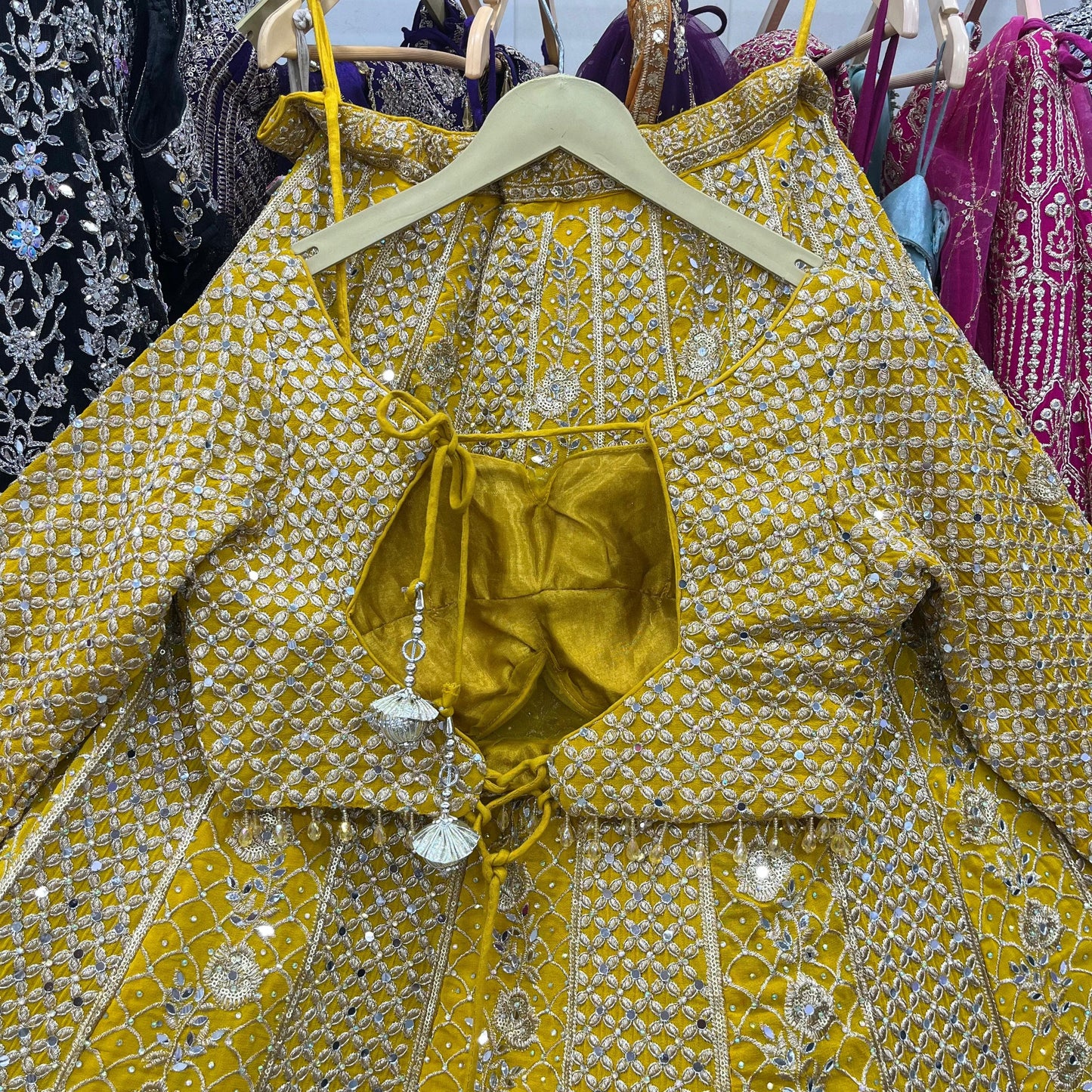 Charming purple yellow Hot pink Dark blue Ready to wear Crop Top Lehenga