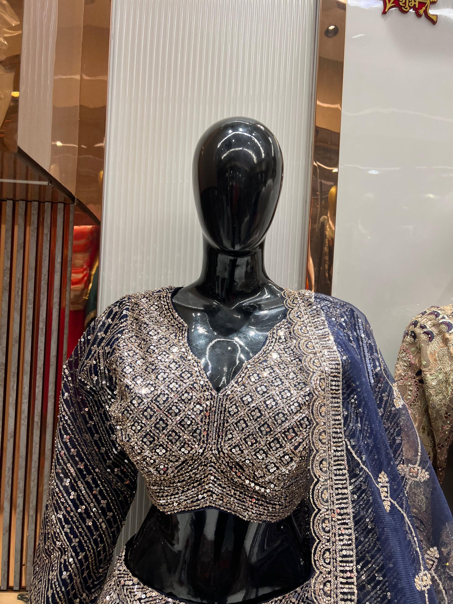 Stunning Grey Blue Crop Top Lehenga