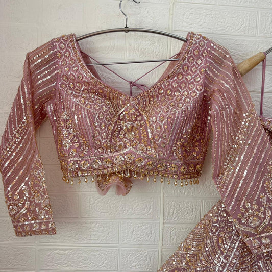 Elegant Baby pink beige golden Sky blue Ready to wear Crop Top Lehenga