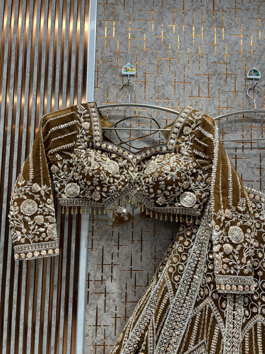 Embellished mustard Crop Top Lehenga