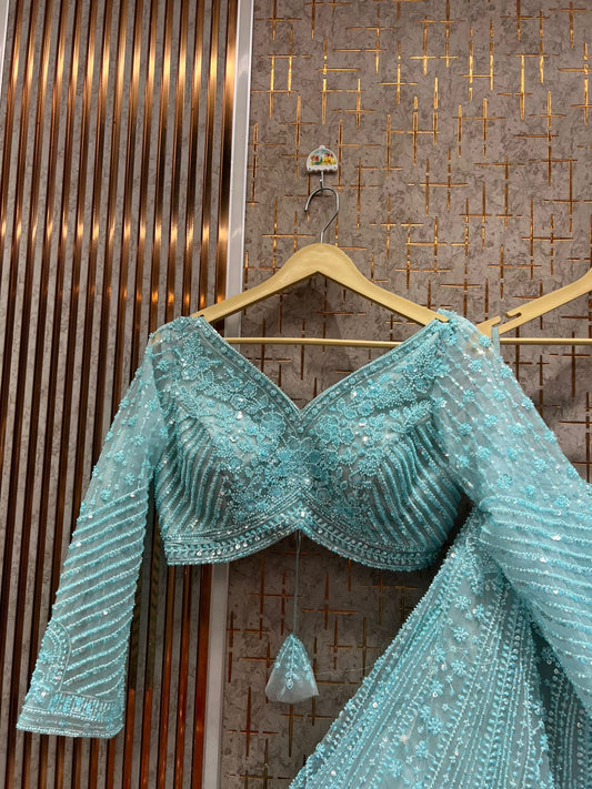 Fantastic Sky blue Crop Top Lehengak