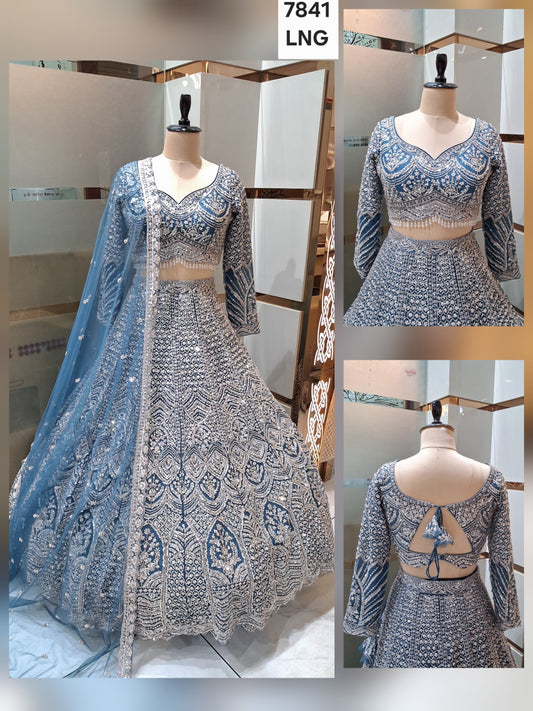 Engaging Sky blue Ready to wear Crop Top Lehenga